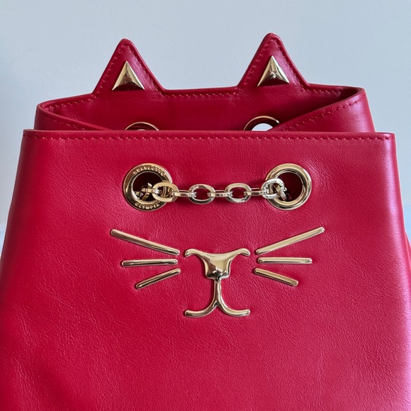 Charlotte Olympia Petite Feline Red Leather Backpack